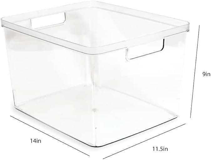 Isaac Jacobs 2-Pack Extra-Large Clear Storage Bins (11.5” L x 14” W x 9” H) w/Cutout Handles, Plastic Organizer for Home, for Kitchen, Fridge, Pantry, BPA Free, Food Safe (2-Pack, Extra-Large) - Image 2