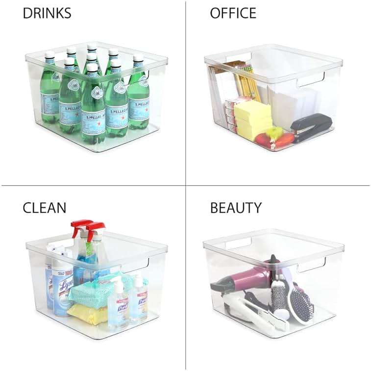 Isaac Jacobs 2-Pack Extra-Large Clear Storage Bins (11.5” L x 14” W x 9” H) w/Cutout Handles, Plastic Organizer for Home, for Kitchen, Fridge, Pantry, BPA Free, Food Safe (2-Pack, Extra-Large) - Image 4