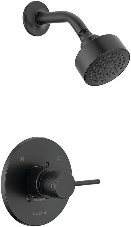 Delta Modern 14 Series Shower Faucet Set, Matte Black Shower Head and Handle Set, Valve Trim Kit, Matte Black T14259-BL-PP (Valve Not Included) - Image 1
