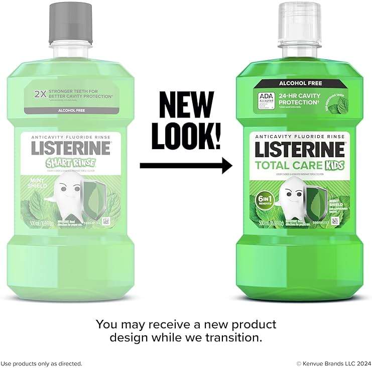 Listerine Total Care Kids Mouthwash, ADA Accepted, Alcohol-Free Anticavity Fluoride Mouthwash, Oral Rinse for Cavity Protection and Fresh Breath, Mint Shield Flavor, 500 mL - Image 2