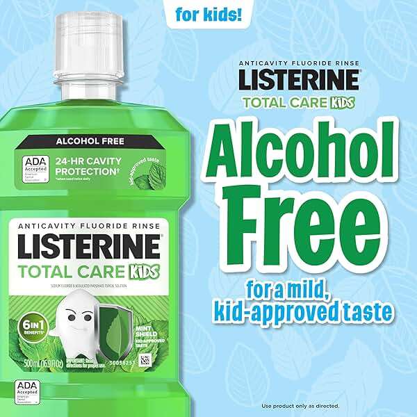 Listerine Total Care Kids Mouthwash, ADA Accepted, Alcohol-Free Anticavity Fluoride Mouthwash, Oral Rinse for Cavity Protection and Fresh Breath, Mint Shield Flavor, 500 mL - Image 4