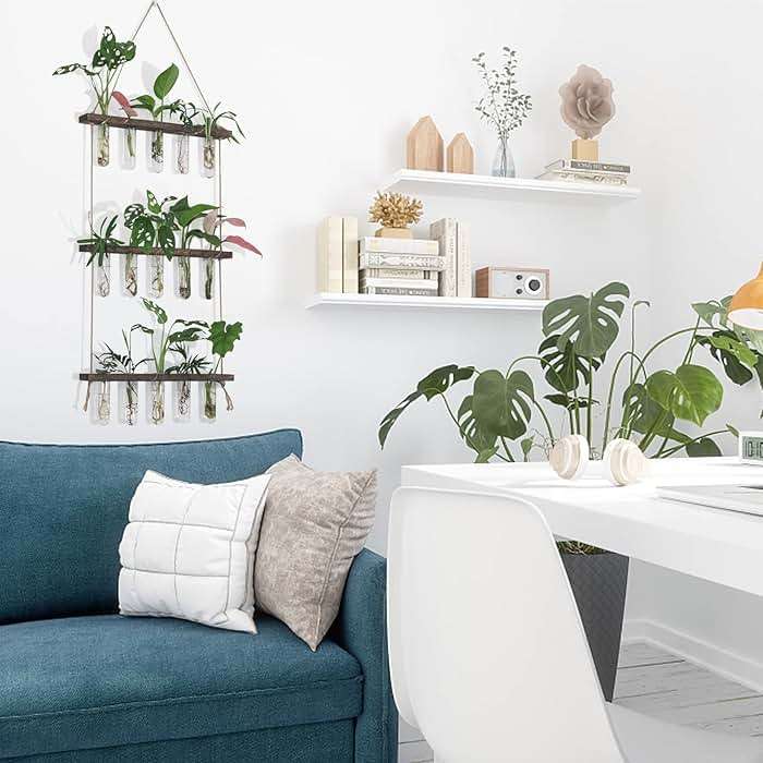XXXFLOWER Wall Hanging Propagation Station with Wooden Stand 5 Glass Test Tubes 3 Tiered Planters Wall Terrarium for Home Office Plant Hanger Flower Vases Wall Decor Hydroponic Cuttings - Image 7