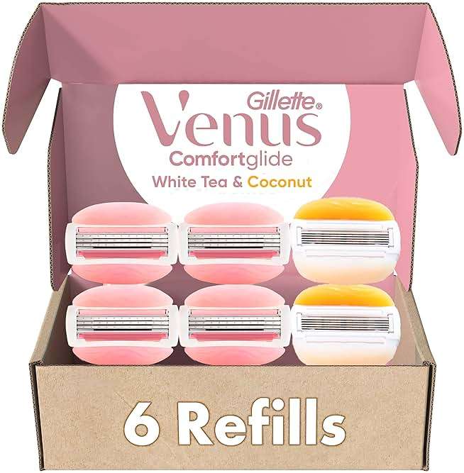 Gillette Venus ComfortGlide White Tea 4 count, with Gillette Venus ComfortGlide plus Olay 2 count, Women's Razor Blade Refills - Image 1