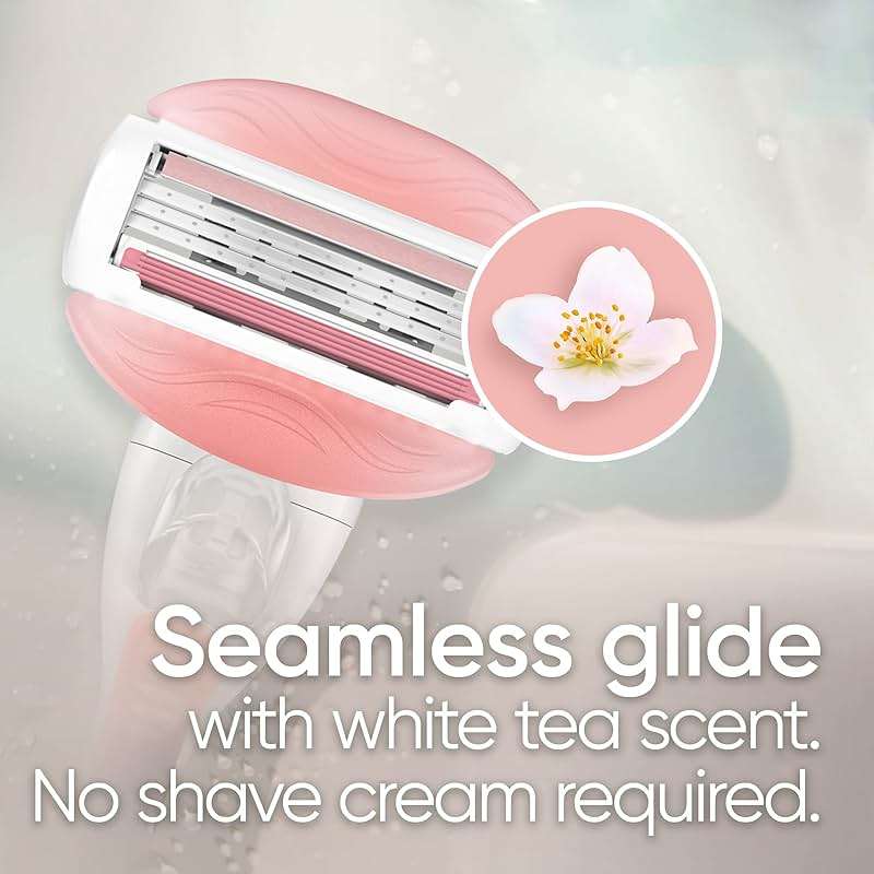 Gillette Venus ComfortGlide White Tea 4 count, with Gillette Venus ComfortGlide plus Olay 2 count, Women's Razor Blade Refills - Image 5