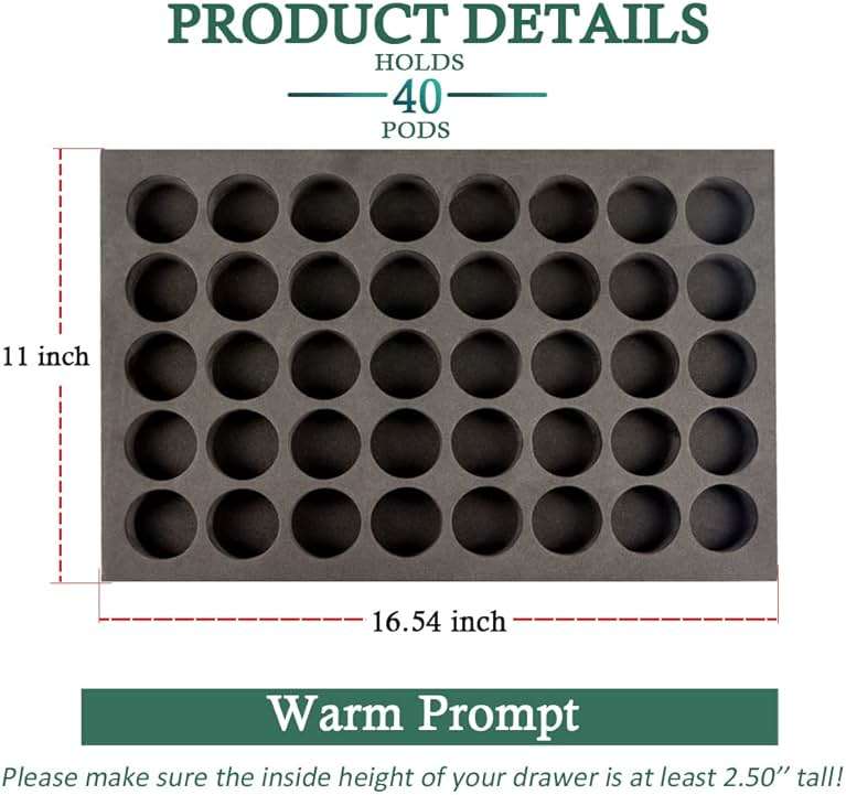 Coffee Pod Holder Compatible with KCup Keurig Pods Coffee Holder Drawer Organizer Tray for Kitchen Office Home Holds 40 Coffee Pods (16.5” X 11”) - Image 2