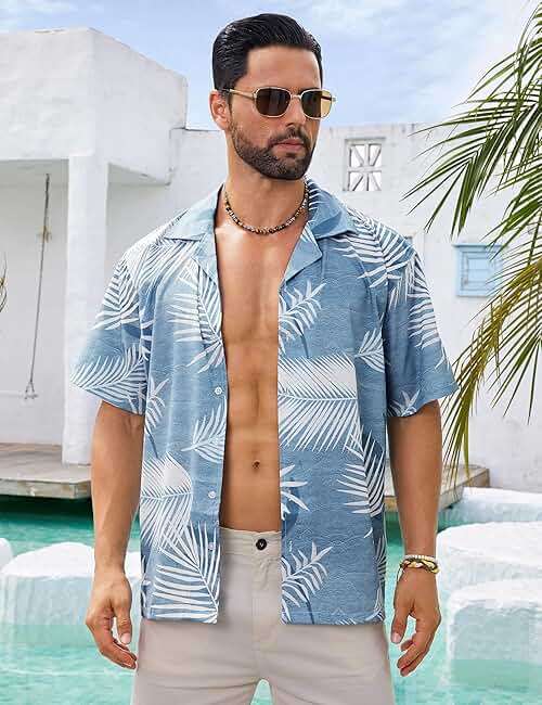 BOJIN Men's Hawaiian Shirts Short Sleeve Button Down Casual Shirts Summer Printed Tropical Floral Aloha Beach Shirts - Image 2