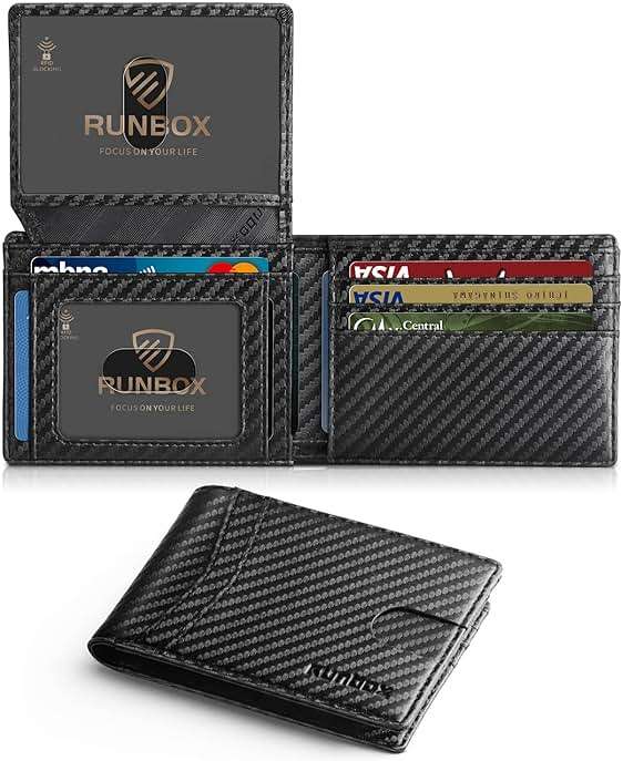 RUNBOX Wallet for Men -Slim Rfid Leather Mens Bifold Novelty Wallets 2 ID Window With Gift Box Men's Accessories | Slim - Image 1