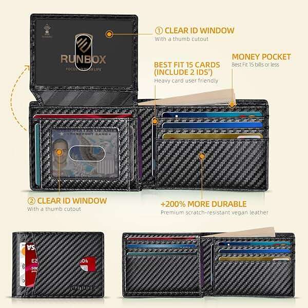 RUNBOX Wallet for Men -Slim Rfid Leather Mens Bifold Novelty Wallets 2 ID Window With Gift Box Men's Accessories | Slim - Image 2