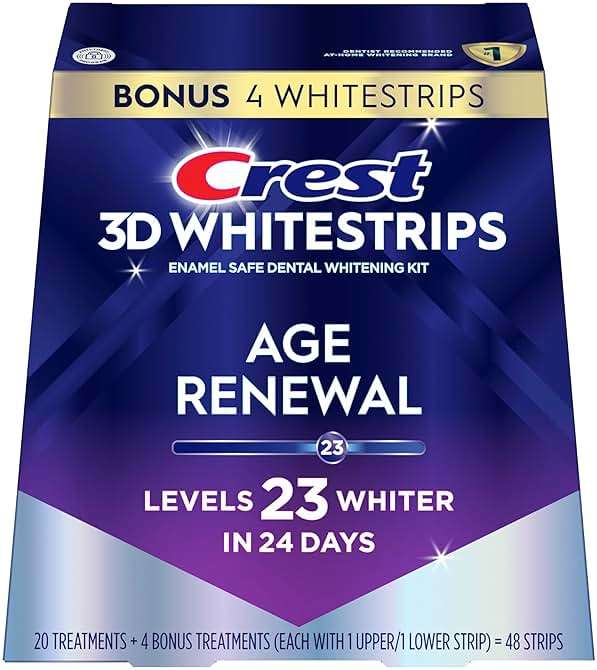 Crest 3D Whitestrips Age Renewal – Teeth Whitening Kit, 24 Treatments (20 + 4 Bonus), Each with 1 Upper/1Lower, 48 Strips – Crest 3DWhite Teeth Whitening Strips - Image 9