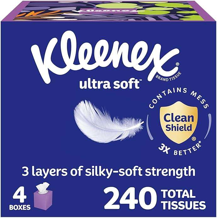 Kleenex Ultra Soft Facial Tissues, 4 Cube Boxes, 60 Tissues per Box, 3-Ply (240 Total), Packaging May Vary - Image 1