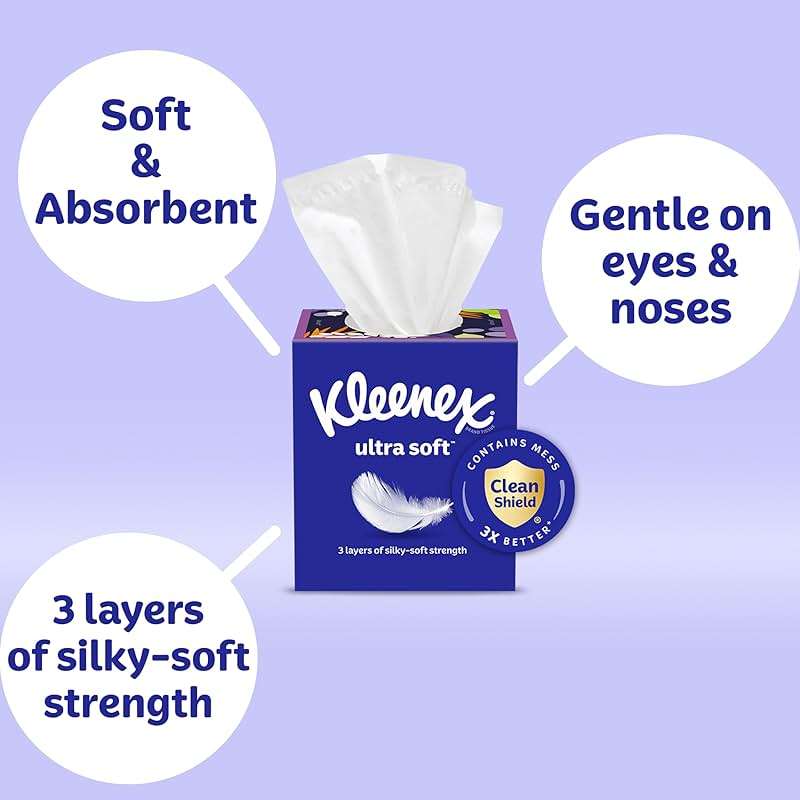 Kleenex Ultra Soft Facial Tissues, 4 Cube Boxes, 60 Tissues per Box, 3-Ply (240 Total), Packaging May Vary - Image 2