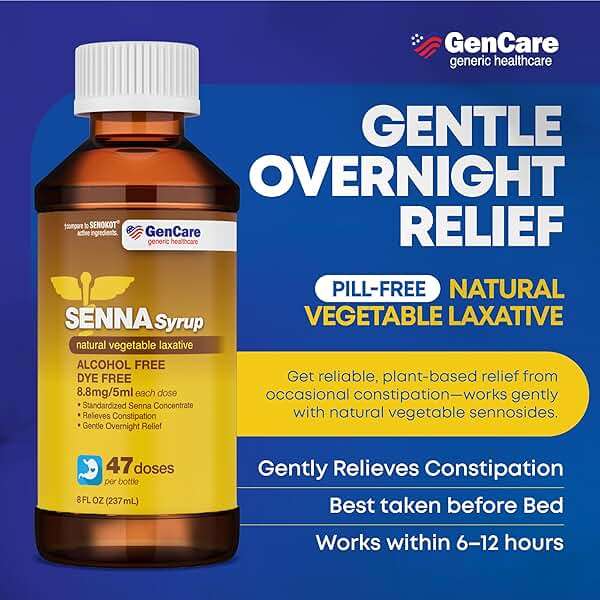 GenCare - Senna Syrup Liquid Laxative (8 Fl Oz Bottle) All Natural Vegetable Sennosides Active Ingredient | Easy to Swallow Constipation Relief for Adults and Kids 12 and Older | Best Value Size - Image 3