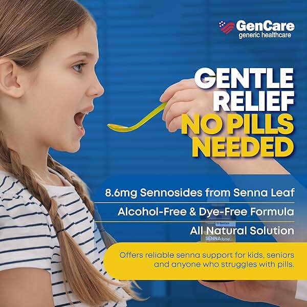 GenCare - Senna Syrup Liquid Laxative (8 Fl Oz Bottle) All Natural Vegetable Sennosides Active Ingredient | Easy to Swallow Constipation Relief for Adults and Kids 12 and Older | Best Value Size - Image 4