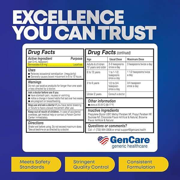 GenCare - Senna Syrup Liquid Laxative (8 Fl Oz Bottle) All Natural Vegetable Sennosides Active Ingredient | Easy to Swallow Constipation Relief for Adults and Kids 12 and Older | Best Value Size - Image 7
