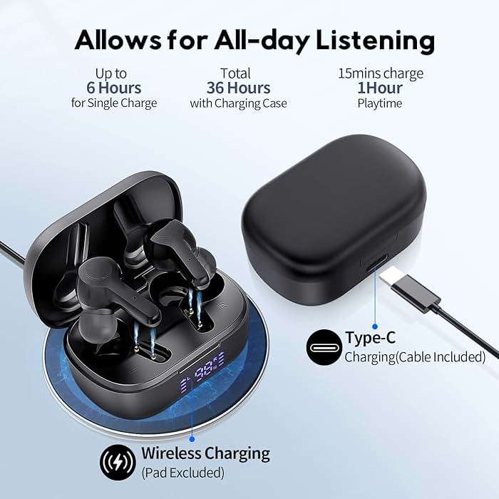 MOZOTER Bluetooth 5.3 Wireless Earbuds,Deep Bass Loud Sound Clear Call Noise Cancelling with 4 Microphones in-Ear Headphones with Wireless Charging Case Compatible for iPhone Android,Workout - Image 2