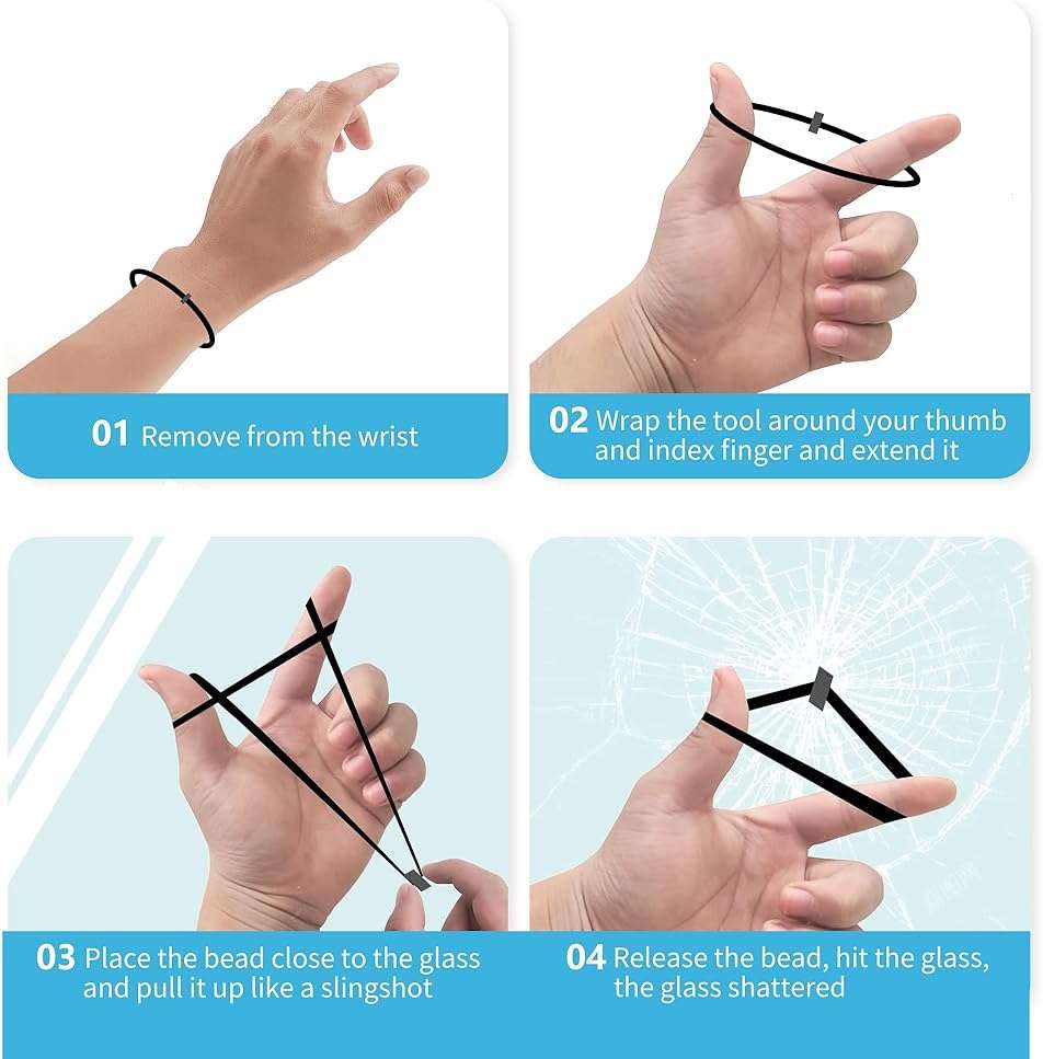 2Pcs Bracelet Car Window Breaker,Car Glass Breaker Wrist Strap with Tungsten Carbide Bead,Car Emergency Escape Tool,Car Safety Bracelet Tempered Glass Breaker Rescue Tool,Portable Vehicle Rapid Escape - Image 3