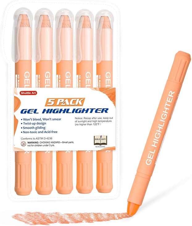 Shuttle Art 5 Pack Orange Gel Highlighters,Bible Highlighters,No Bleed Through, Bible Journaling Supplies,Great for Journaling, Highlighting and Studying - Image 1