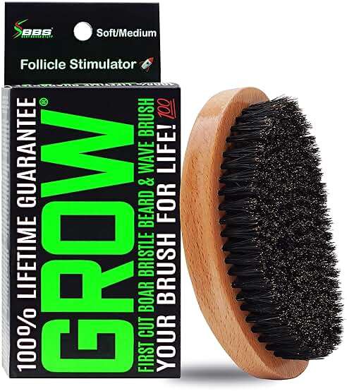 GROW Beard Brush & 360 Wave Brush for Men - Natural Boar Bristle For Fuller, Thicker Hair, Beard & Mustache - Premium Full-Size to Exfoliate, Strengthen Hair, Stimulate & Boost Growth - Image 1