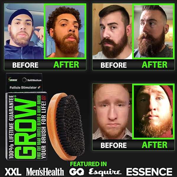 GROW Beard Brush & 360 Wave Brush for Men - Natural Boar Bristle For Fuller, Thicker Hair, Beard & Mustache - Premium Full-Size to Exfoliate, Strengthen Hair, Stimulate & Boost Growth - Image 3