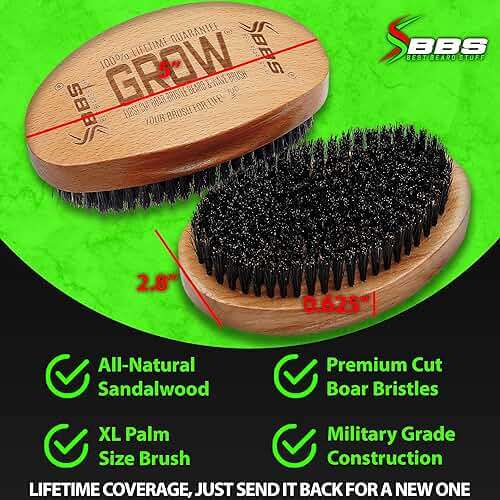 GROW Beard Brush & 360 Wave Brush for Men - Natural Boar Bristle For Fuller, Thicker Hair, Beard & Mustache - Premium Full-Size to Exfoliate, Strengthen Hair, Stimulate & Boost Growth - Image 4