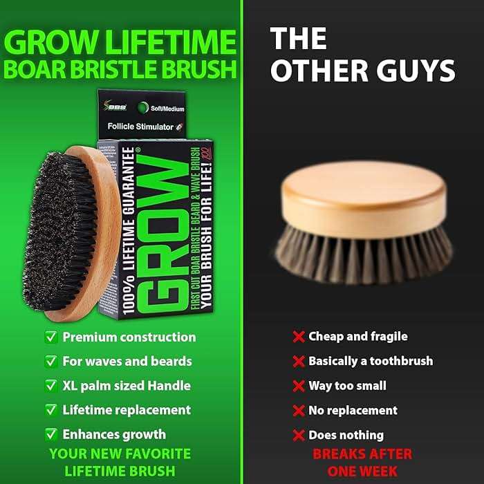 GROW Beard Brush & 360 Wave Brush for Men - Natural Boar Bristle For Fuller, Thicker Hair, Beard & Mustache - Premium Full-Size to Exfoliate, Strengthen Hair, Stimulate & Boost Growth - Image 7