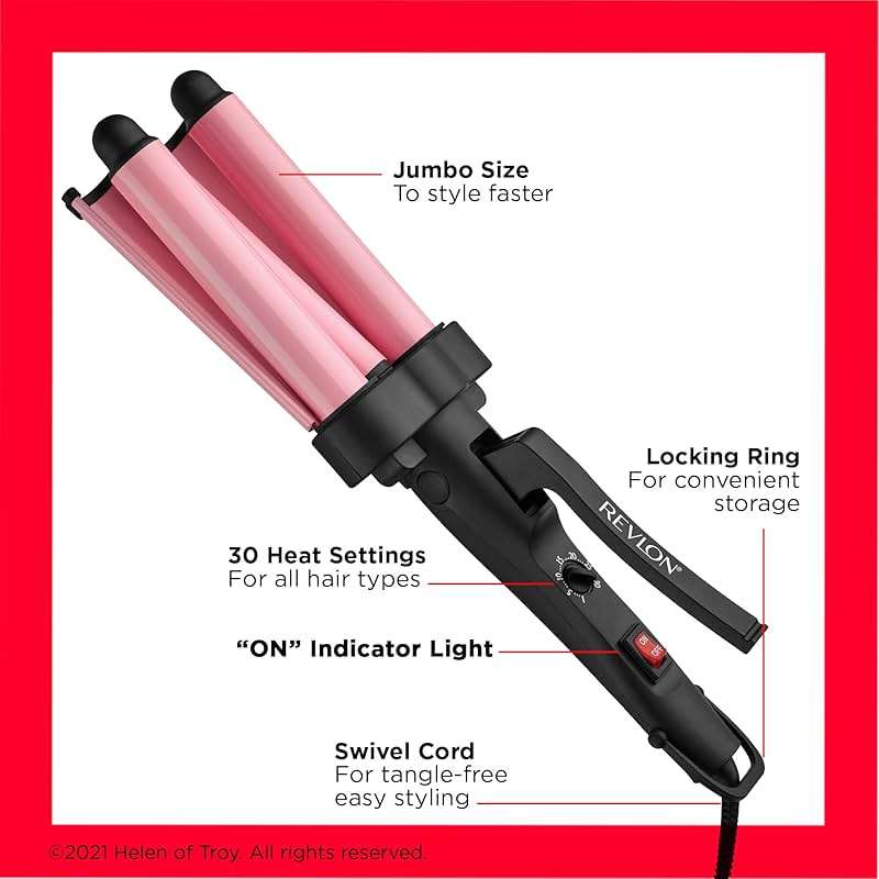 Revlon 3 Barrel Jumbo Hair Waver | Long-Lasting, Natural Looking Waves, (Pink) - Image 5