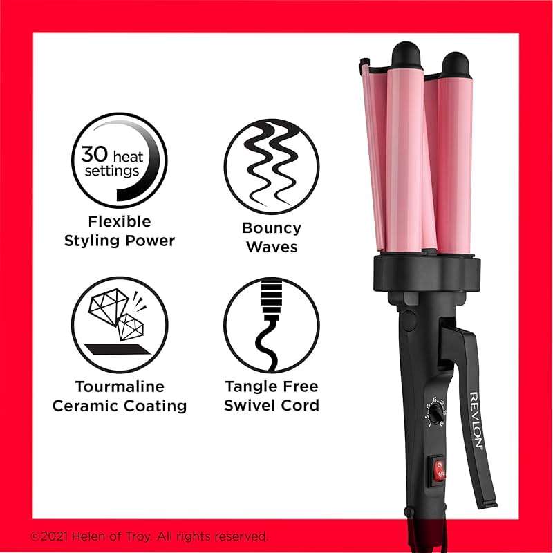 Revlon 3 Barrel Jumbo Hair Waver | Long-Lasting, Natural Looking Waves, (Pink) - Image 6