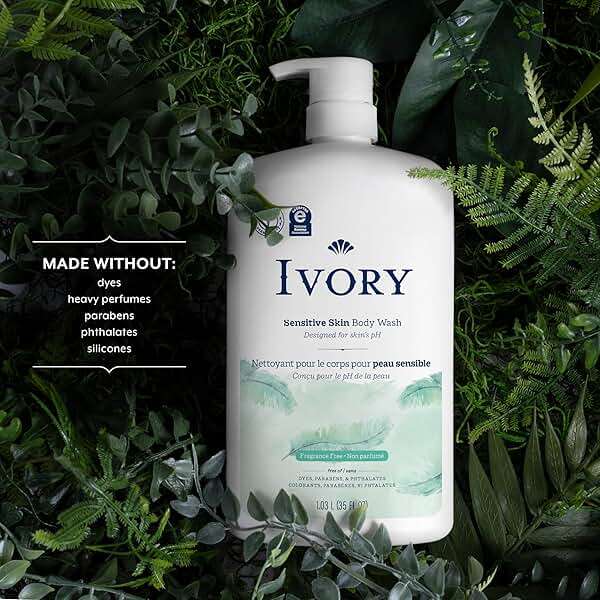 Ivory Sensitive Body Wash, Fragrance-Free, Designed for the Whole Family, Gentle Formula, Free of Dyes Heavy Perfumes Parabens Phthalates & Silicones, Designed for Skin's pH, 35 oz - Image 2