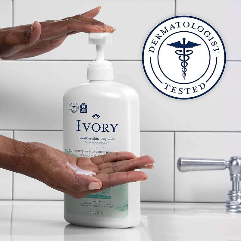 Ivory Sensitive Body Wash, Fragrance-Free, Designed for the Whole Family, Gentle Formula, Free of Dyes Heavy Perfumes Parabens Phthalates & Silicones, Designed for Skin's pH, 35 oz - Image 3