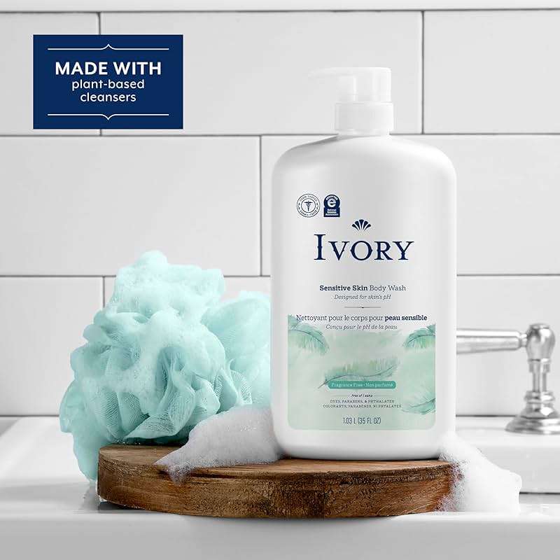 Ivory Sensitive Body Wash, Fragrance-Free, Designed for the Whole Family, Gentle Formula, Free of Dyes Heavy Perfumes Parabens Phthalates & Silicones, Designed for Skin's pH, 35 oz - Image 4