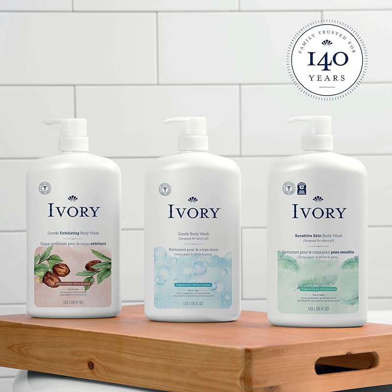Ivory Sensitive Body Wash, Fragrance-Free, Designed for the Whole Family, Gentle Formula, Free of Dyes Heavy Perfumes Parabens Phthalates & Silicones, Designed for Skin's pH, 35 oz - Image 6