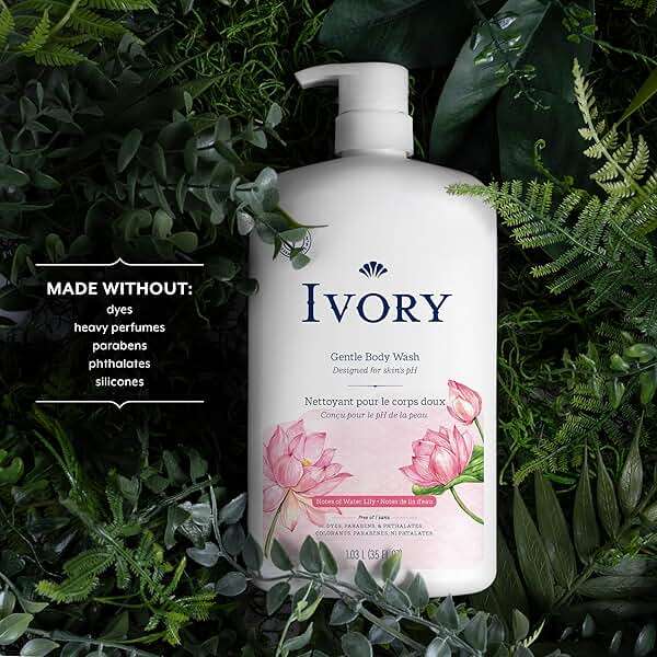 Ivory Body Wash, Designed for the Whole Family, Gentle Formula, Free of Dyes Heavy Perfumes Parabens Phthalates & Silicones, Designed for Skin's pH, Water Lily Scent, 35 oz - Image 2