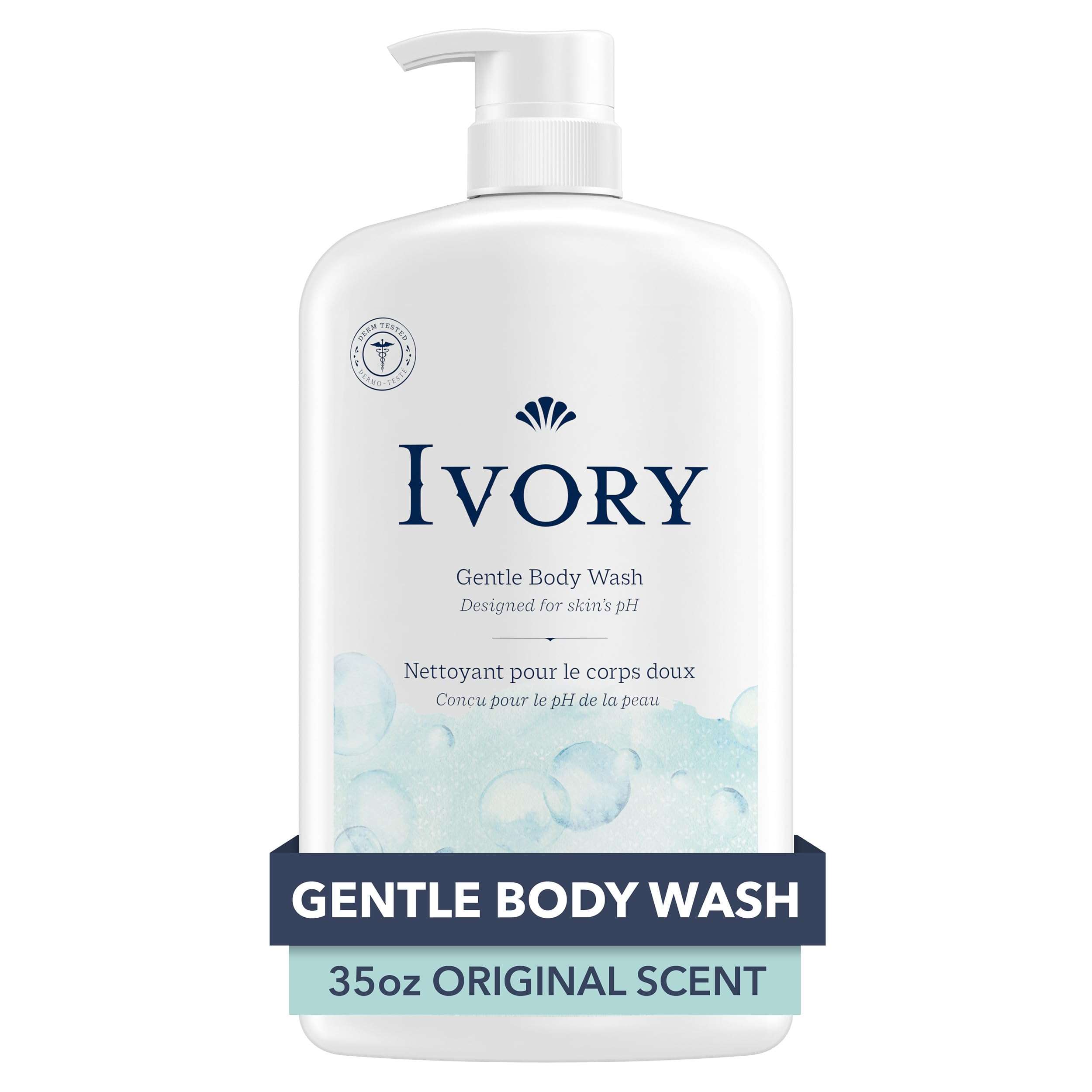 Ivory Body Wash, Designed for the Whole Family, Gentle Formula, Free of Dyes Heavy Perfumes Parabens Phthalates & Silicones, for Sensitive Skin, Designed for Skin's pH, Original Scent, 35 oz - Image 1