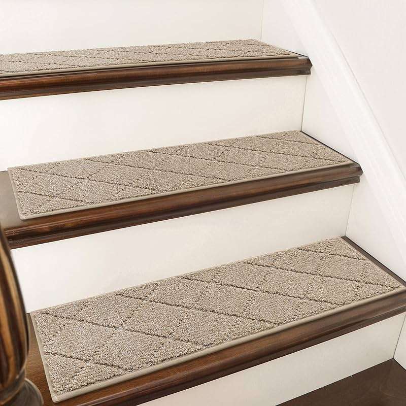 COSY HOMEER Stair Treads for Wooden Steps 9"x28", Washable Non Slip Carpet Stair Treads, Soft Peel and Stick Stair Tread, Reusable Pet Friendly Polyester Stair Runner Rugs for Kids, Elders,Beige,15pcs - Image 1