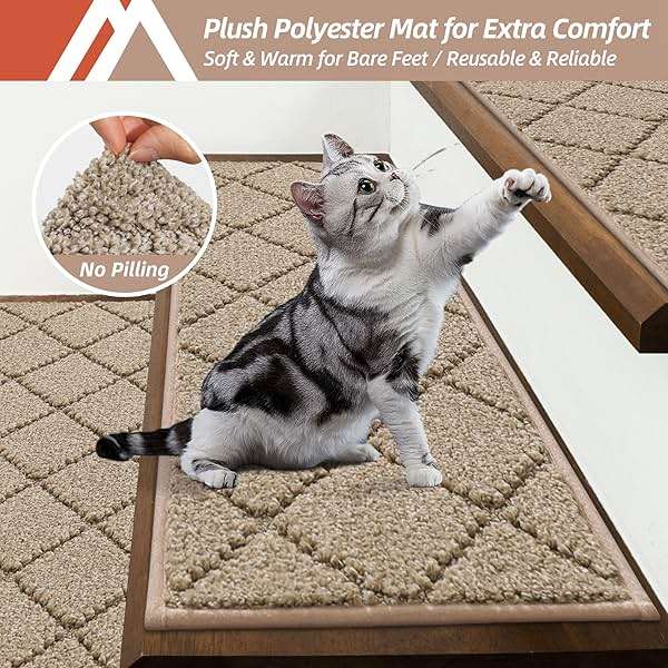COSY HOMEER Stair Treads for Wooden Steps 9"x28", Washable Non Slip Carpet Stair Treads, Soft Peel and Stick Stair Tread, Reusable Pet Friendly Polyester Stair Runner Rugs for Kids, Elders,Beige,15pcs - Image 3