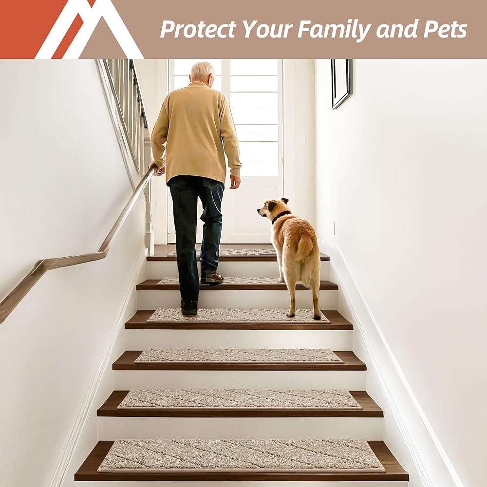 COSY HOMEER Stair Treads for Wooden Steps 9"x28", Washable Non Slip Carpet Stair Treads, Soft Peel and Stick Stair Tread, Reusable Pet Friendly Polyester Stair Runner Rugs for Kids, Elders,Beige,15pcs - Image 6