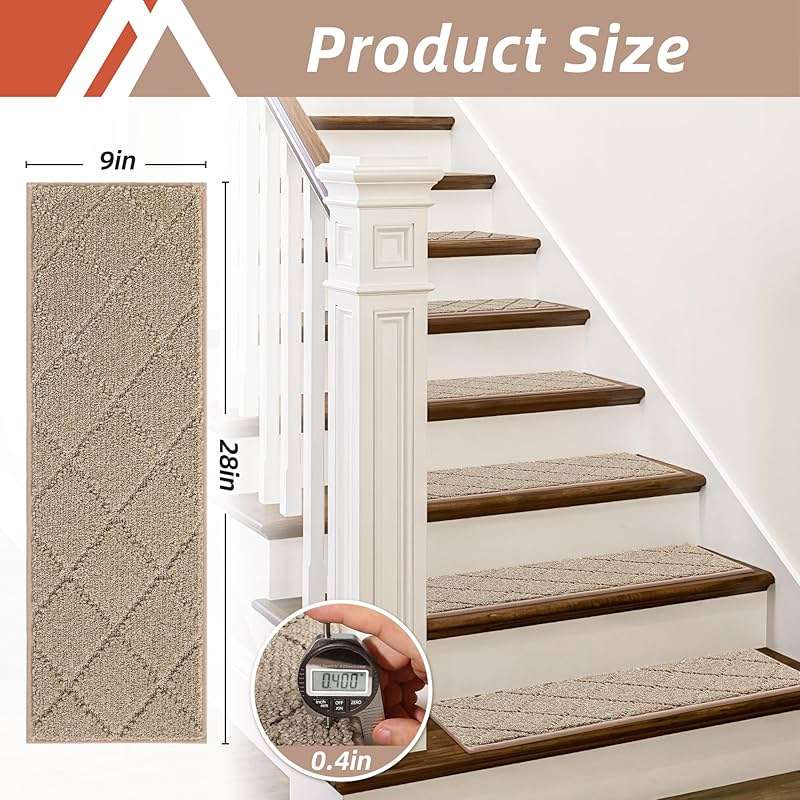 COSY HOMEER Stair Treads for Wooden Steps 9"x28", Washable Non Slip Carpet Stair Treads, Soft Peel and Stick Stair Tread, Reusable Pet Friendly Polyester Stair Runner Rugs for Kids, Elders,Beige,15pcs - Image 7
