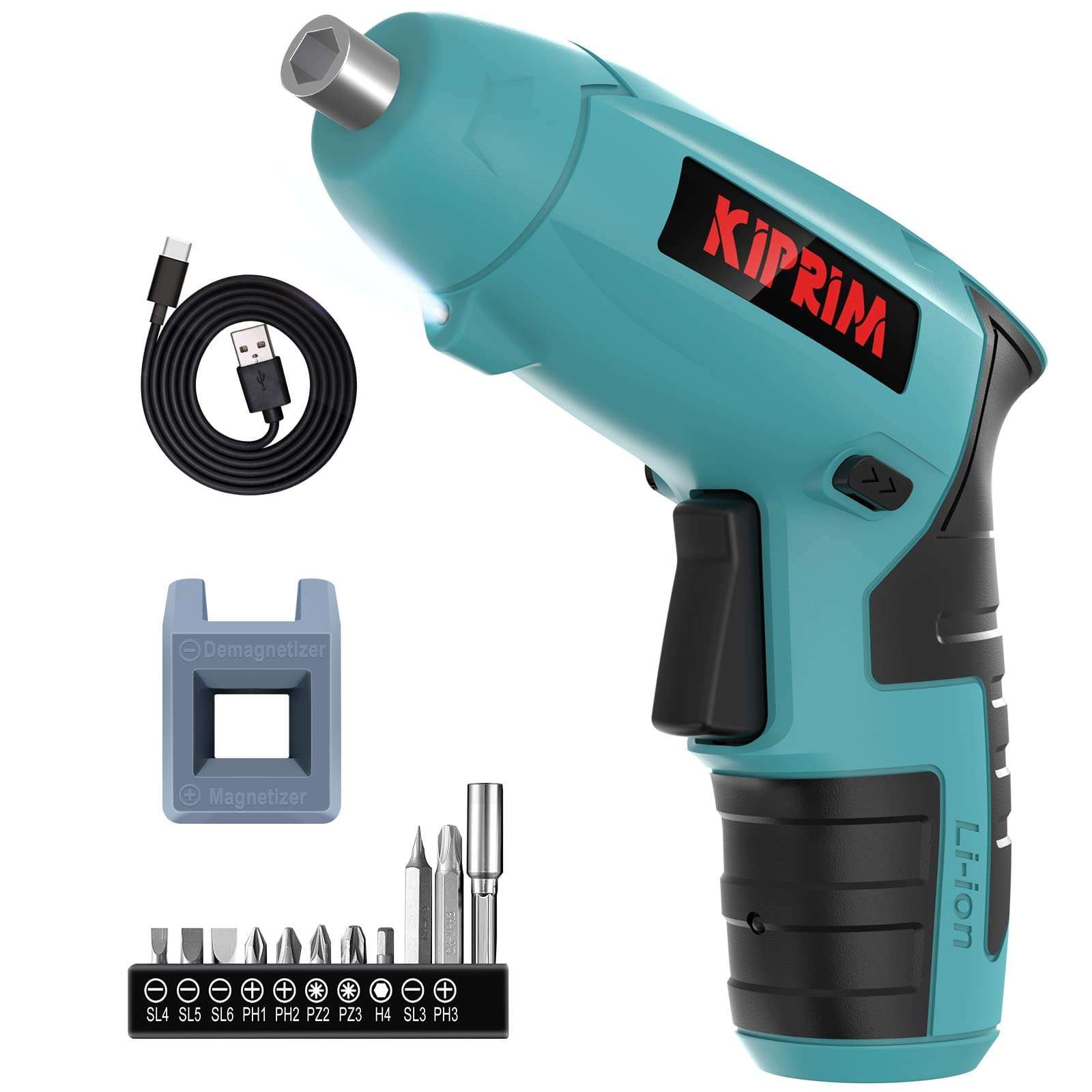 Small 4V Electric Screwdriver,Kiprim ES3 Cordless Screwdriver Tool with Rechargeable Battery,LED Front Light & Power Display Light for Home DIY Blue - Image 1