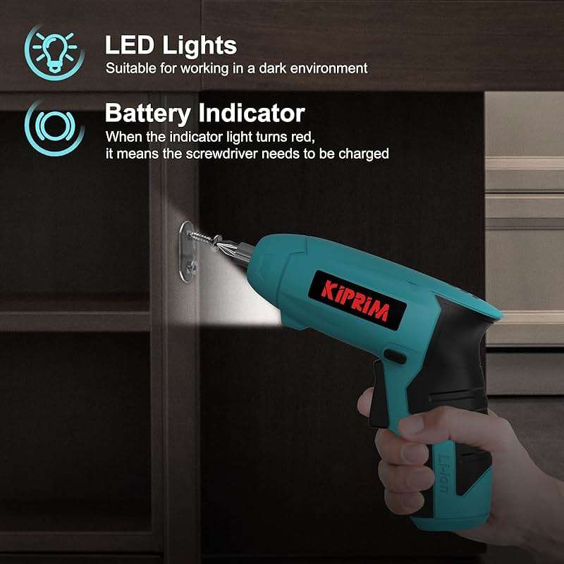 Small 4V Electric Screwdriver,Kiprim ES3 Cordless Screwdriver Tool with Rechargeable Battery,LED Front Light & Power Display Light for Home DIY Blue - Image 3