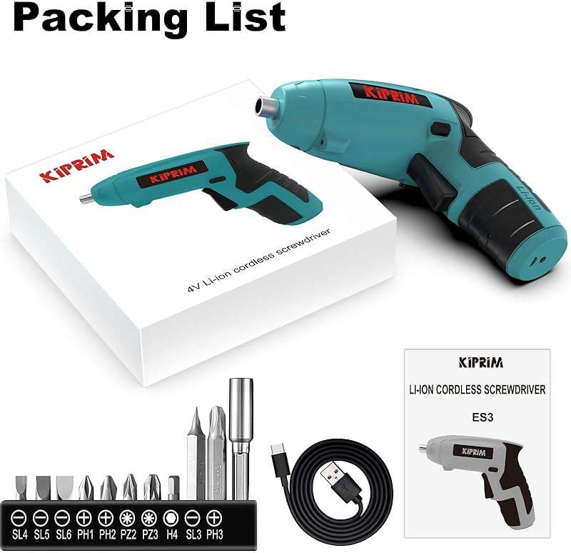 Small 4V Electric Screwdriver,Kiprim ES3 Cordless Screwdriver Tool with Rechargeable Battery,LED Front Light & Power Display Light for Home DIY Blue - Image 6