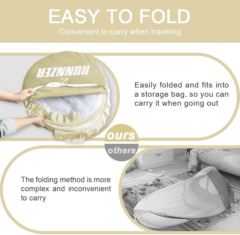 L RUNNZER Baby Safety Crib Tent, Pop Up Canopy for Crib to Stop Baby from Climbing Out, Infant Mesh Cover Mosquito Net with Sturdy Frame & Soft Mesh, Beige, (R07-beige) - Image 8