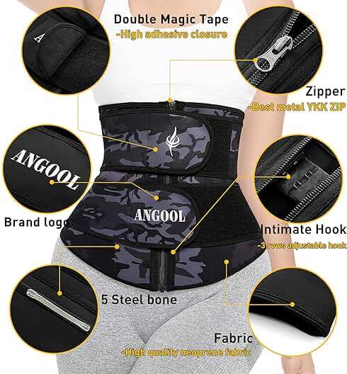 ANGOOL Neopren Waist Trainer for Women,Workout Plus Size Trimmer Belt Sauna Sweat Corset Cincher with Zipper - Image 2