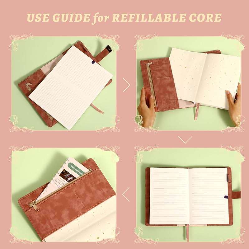 Lock Diary for Women Girls Vintage Lock Journal Refillable Personal Locking Diary Leather Locking Journal Writing Notebook B6 Secret Journal with Combination Passwords 5.5 x 7.8 in, Sunflower Pink - Image 7