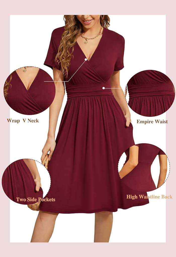 WEACZZY Women's Summer Short Sleeve Casual Dresses V-Neck Floral Party Dress with Pockets - Image 5