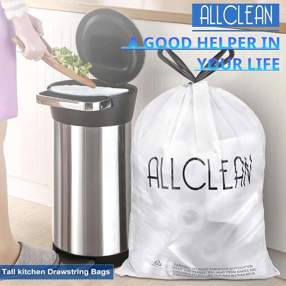 Allclean 13 To 15 Gallon Trash Bags, Tall Kitchen Garbage Bags Drawstring, Ultra Strong Recyclable Trash Bags Unscented Trash Can Liners For Kitchen and Commercial 30 Count (Pake of 1) - Image 3