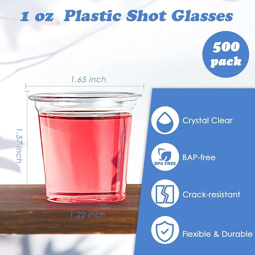 Lilymicky 500 PACK 1 oz Plastic Shot Glasses, 1 Ounce Clear Disposable Party Cups for Vodka, Whiskey, Tequila, Mini Plastic Containers for Sauce, and Sample Tasting - Image 3