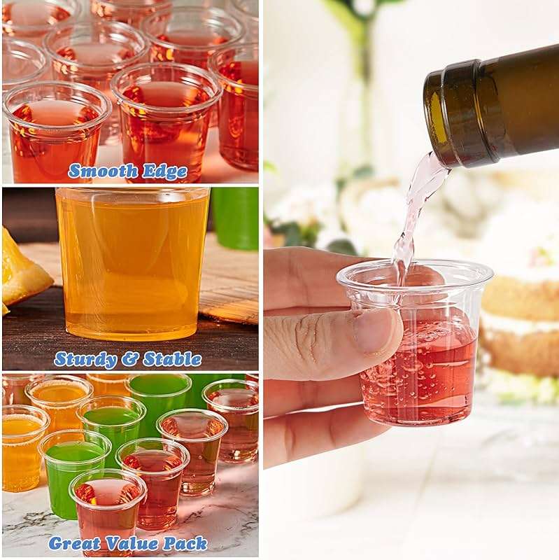 Lilymicky 500 PACK 1 oz Plastic Shot Glasses, 1 Ounce Clear Disposable Party Cups for Vodka, Whiskey, Tequila, Mini Plastic Containers for Sauce, and Sample Tasting - Image 6