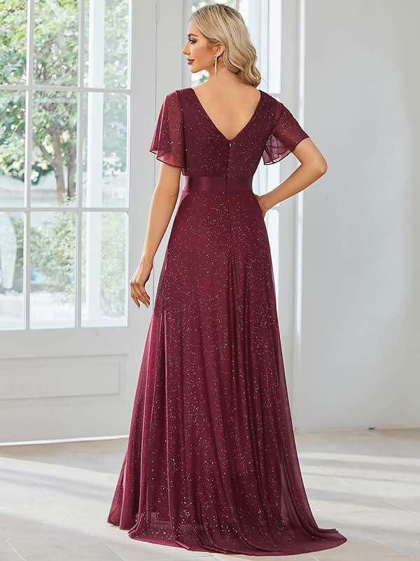 Ever-Pretty Women's Summer Glitter Formal Dresses Evening Gown V Neck Short Sleeves Floor Length Mother of Bride Dress 50159 - Image 2
