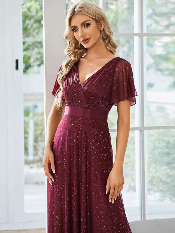 Ever-Pretty Women's Summer Glitter Formal Dresses Evening Gown V Neck Short Sleeves Floor Length Mother of Bride Dress 50159 - Image 5