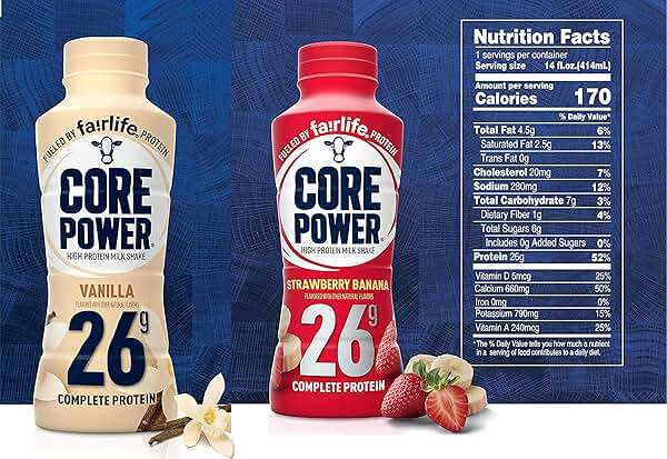 Fairlife Core Power High Protein Milk Shake, Natural Flavor Ready to Drink Protein Shake, The best Strawberry Protein Shakes, 14 fl oz , 26gm (Strawberry Banana/ Vanilla flavor, Pack of 6 Bottles) protein, beverages, strawberries, - Image 2